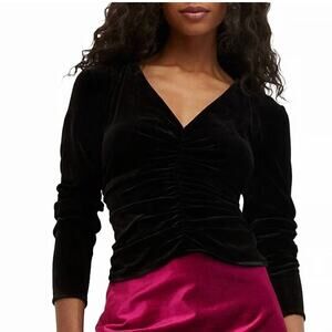 Veronica Beard Palona Top in Black Velvet Ruched V-neck Sz 10 NWT!